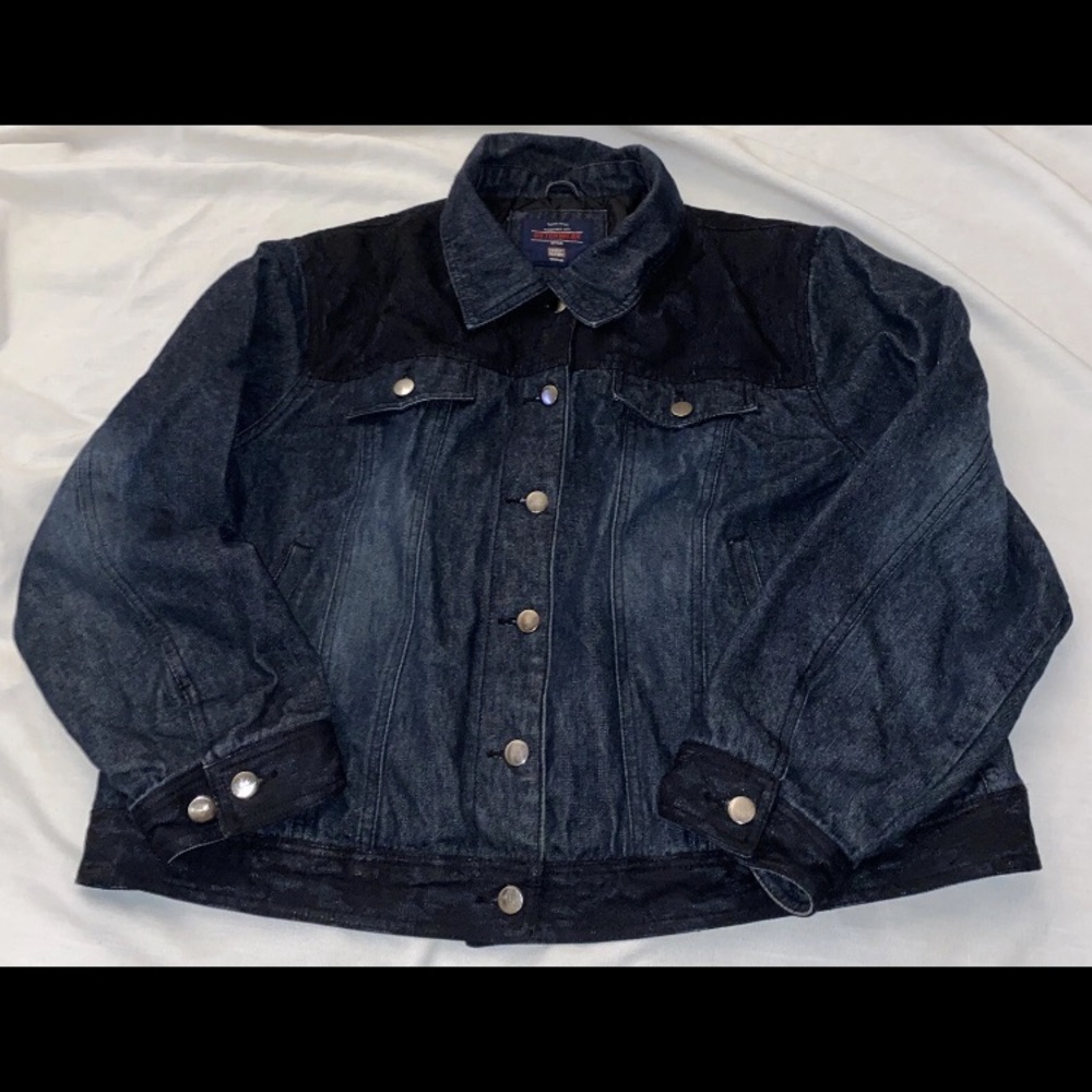 Jean Jacket Dark Wash Denim With Lace Jacket See Description For Sizing